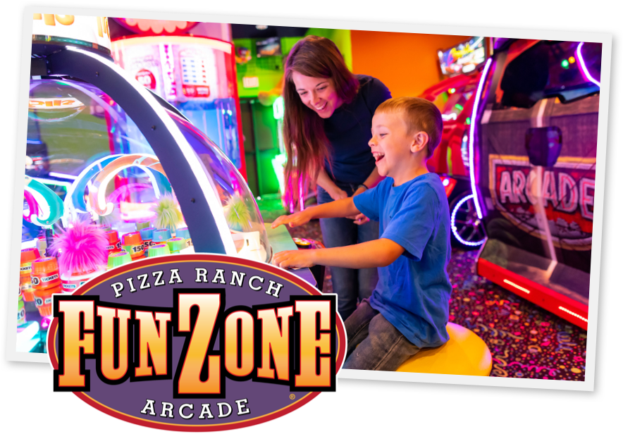 mom and son playing in the fun zone